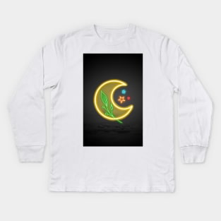 Moon Flower Neon Sign Kids Long Sleeve T-Shirt